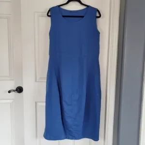 Cut Loose Seamed Bubble Midi Dress Linen Blend Blue Pullover Sleeveless Size XL