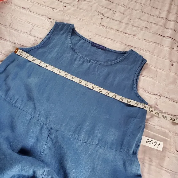Cut Loose Seamed Bubble Midi Dress Linen Blend Blue Pullover Sleeveless Size XL