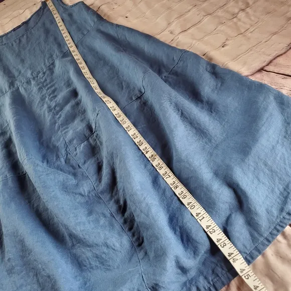 Cut Loose Seamed Bubble Midi Dress Linen Blend Blue Pullover Sleeveless Size XL