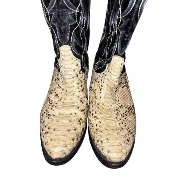 Dan Post DP3036 Pull-On Leather Boots Natural B/C Python Black/White Men's 10 D