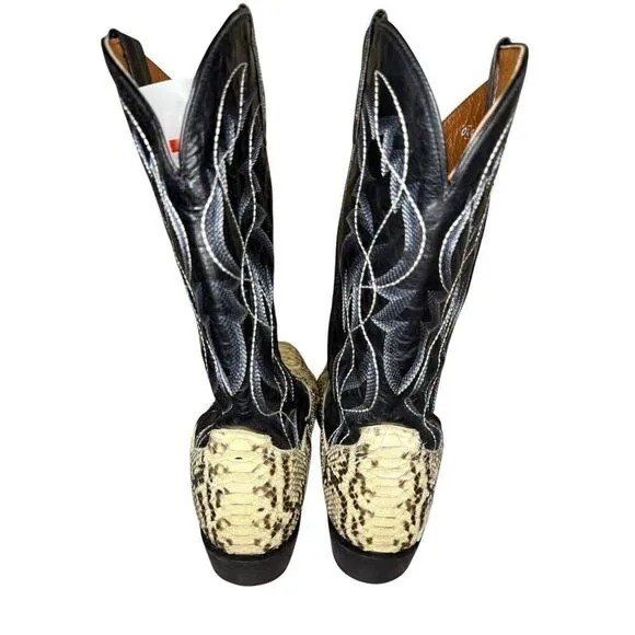 Dan Post DP3036 Pull-On Leather Boots Natural B/C Python Black/White Men's 10 D
