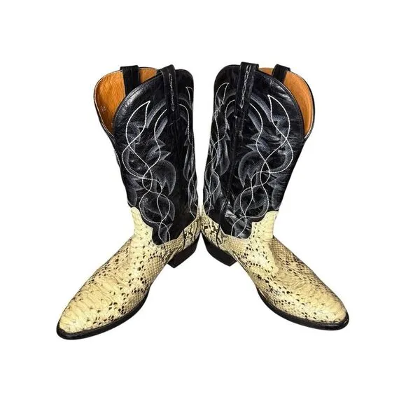 Dan Post DP3036 Pull-On Leather Boots Natural B/C Python Black/White Men's 10 D