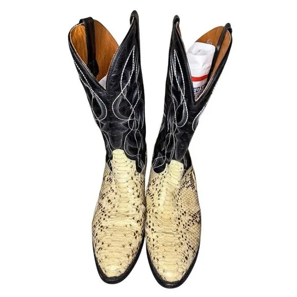 Dan Post DP3036 Pull-On Leather Boots Natural B/C Python Black/White Men's 10 D