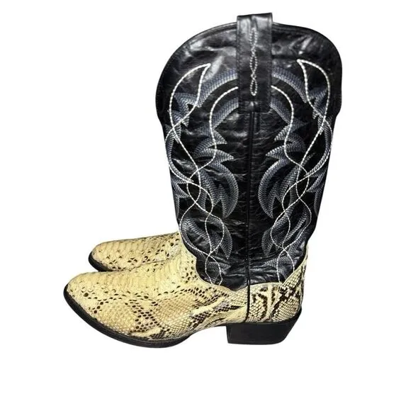 Dan Post DP3036 Pull-On Leather Boots Natural B/C Python Black/White Men's 10 D