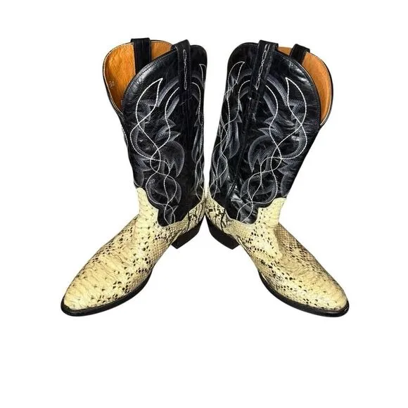 Dan Post DP3036 Pull-On Leather Boots Natural B/C Python Black/White Men's 10 D