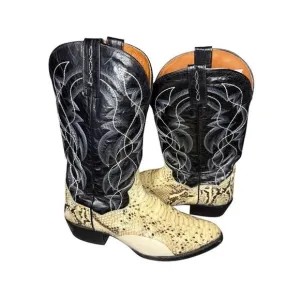 Dan Post DP3036 Pull-On Leather Boots Natural B/C Python Black/White Men's 10 D