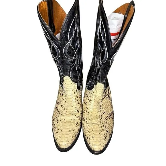 Dan Post DP3036 Pull-On Leather Boots Natural B/C Python Black/White Men's 10 D