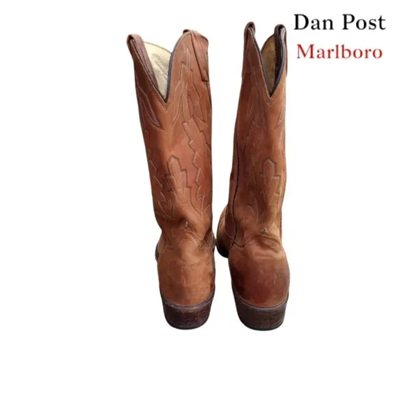 Dan Post Marlboro Vintage Brown Leather Cowboy Western Pull On Boot Men 10.5