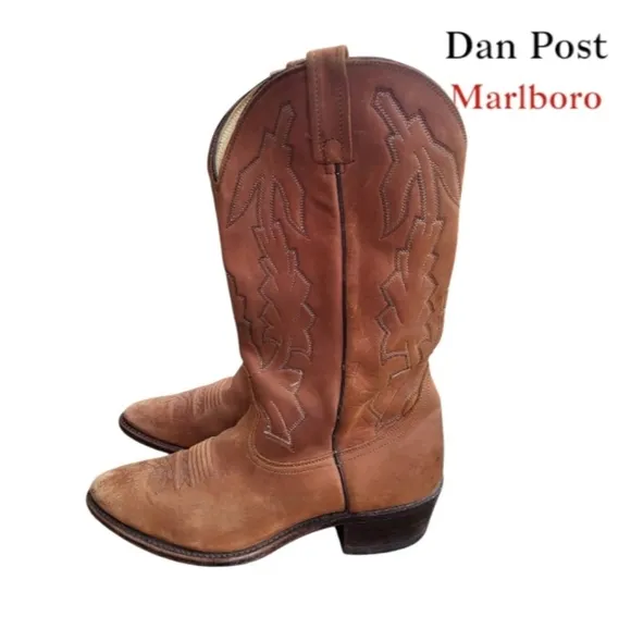 Dan Post Marlboro Vintage Brown Leather Cowboy Western Pull On Boot Men 10.5