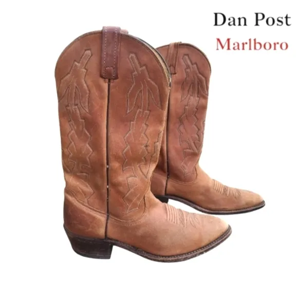 Dan Post Marlboro Vintage Brown Leather Cowboy Western Pull On Boot Men 10.5