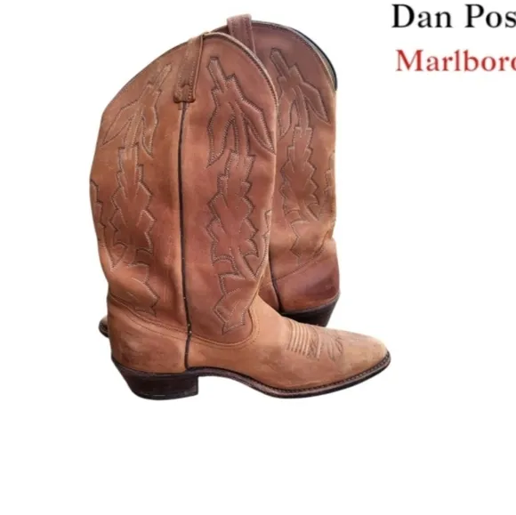 Dan Post Marlboro Vintage Brown Leather Cowboy Western Pull On Boot Men 10.5