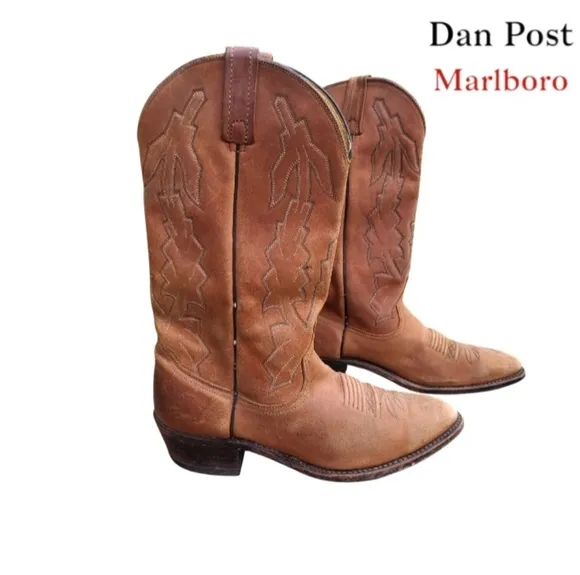 Dan Post Marlboro Vintage Brown Leather Cowboy Western Pull On Boot Men 10.5