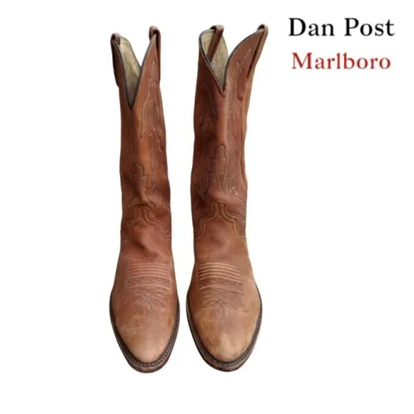 Dan Post Marlboro Vintage Brown Leather Cowboy Western Pull On Boot Men 10.5