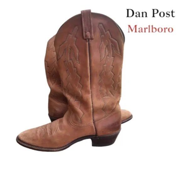 Dan Post Marlboro Vintage Brown Leather Cowboy Western Pull On Boot Men 10.5