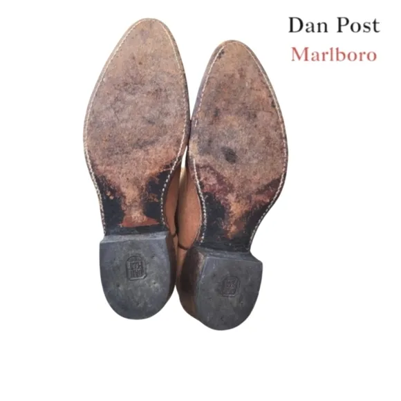 Dan Post Marlboro Vintage Brown Leather Cowboy Western Pull On Boot Men 10.5