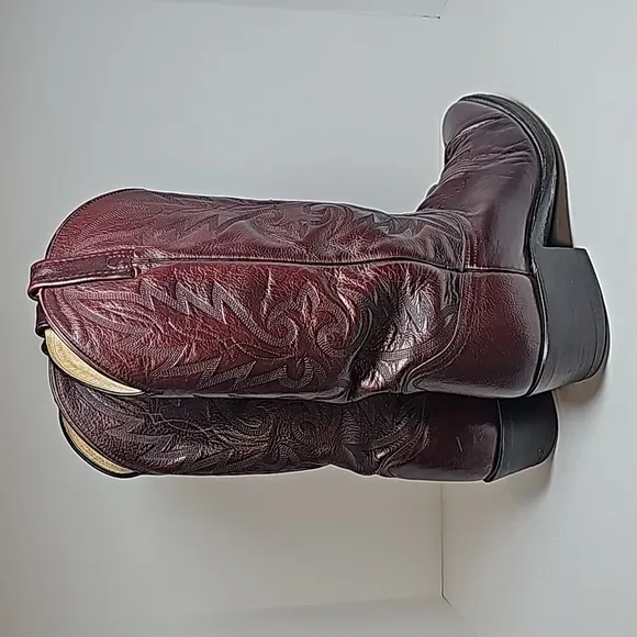 Dan Post Milwaukee BootWestern Cowboy Rodeo Ranch Pull-On Leather Burgandy 9 EW