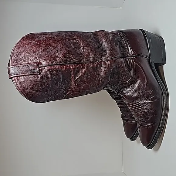 Dan Post Milwaukee BootWestern Cowboy Rodeo Ranch Pull-On Leather Burgandy 9 EW