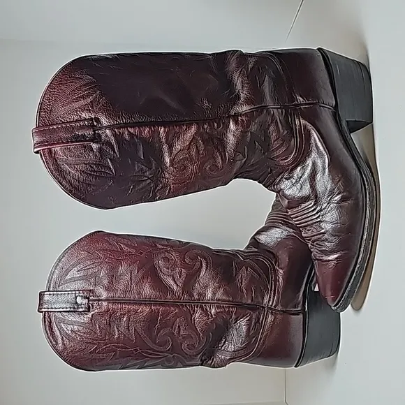 Dan Post Milwaukee BootWestern Cowboy Rodeo Ranch Pull-On Leather Burgandy 9 EW
