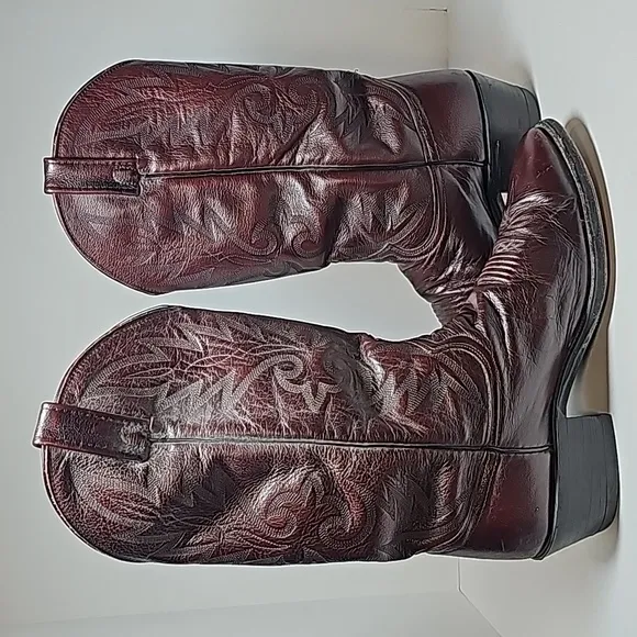 Dan Post Milwaukee BootWestern Cowboy Rodeo Ranch Pull-On Leather Burgandy 9 EW