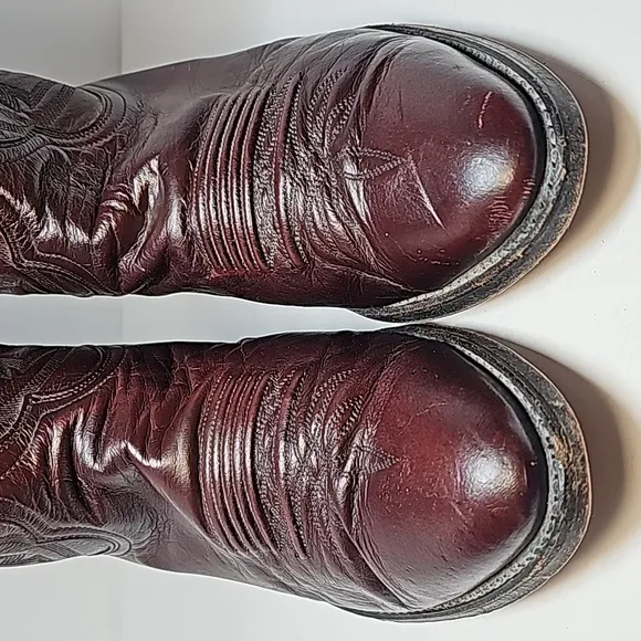Dan Post Milwaukee BootWestern Cowboy Rodeo Ranch Pull-On Leather Burgandy 9 EW