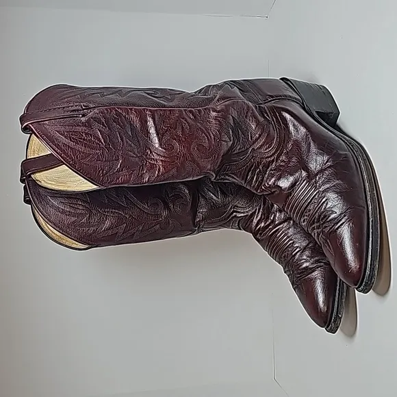 Dan Post Milwaukee BootWestern Cowboy Rodeo Ranch Pull-On Leather Burgandy 9 EW
