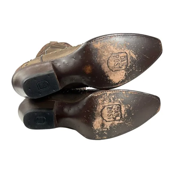 Dan Post | Women’s 9M | Western Brown Leather Snip Toe Heeled Pull On Boots 4787