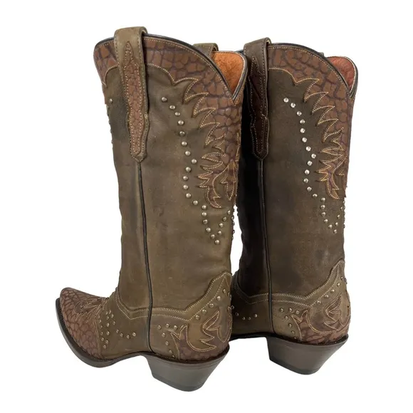 Dan Post | Women’s 9M | Western Brown Leather Snip Toe Heeled Pull On Boots 4787
