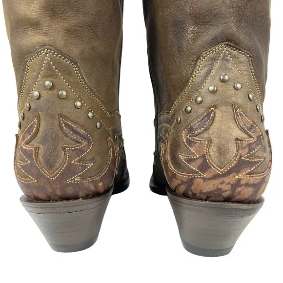 Dan Post | Women’s 9M | Western Brown Leather Snip Toe Heeled Pull On Boots 4787