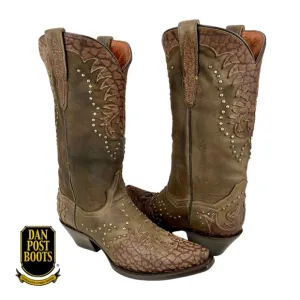 Dan Post | Women’s 9M | Western Brown Leather Snip Toe Heeled Pull On Boots 4787