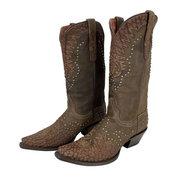 Dan Post | Women’s 9M | Western Brown Leather Snip Toe Heeled Pull On Boots 4787