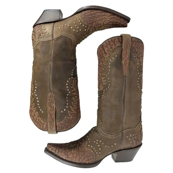 Dan Post | Women’s 9M | Western Brown Leather Snip Toe Heeled Pull On Boots 4787