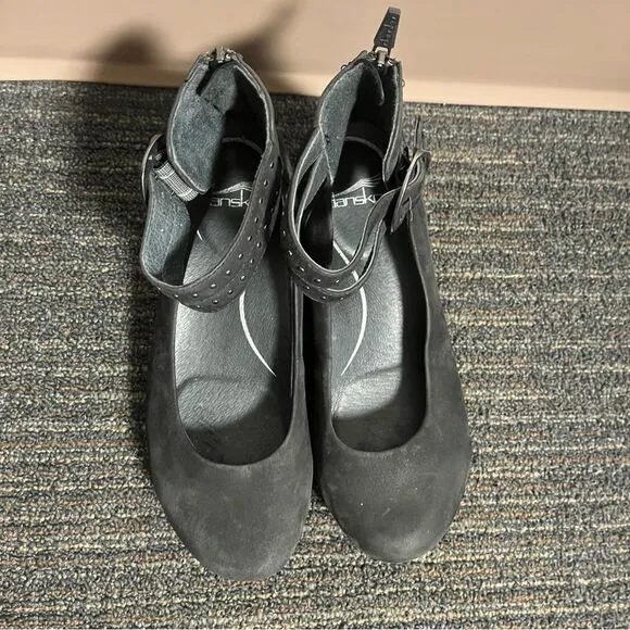 Dansko Lois Wedges Sandals Ankle Strap Nubuck Leather Black Women 7​