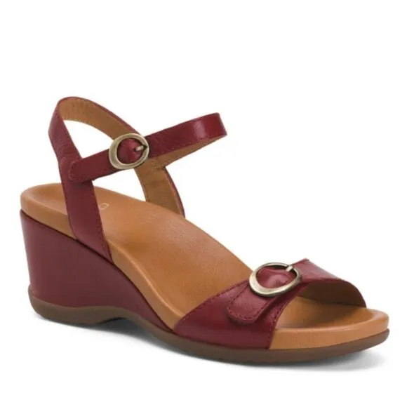 DANSKO NWB Sz 38 Red Leather Arielle Glazed Kid Comfort Sandals