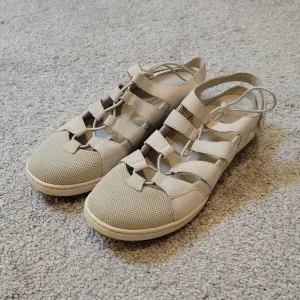 Dansko Riona Women's Beige Suede Lace up Sandals Size 8.5-9