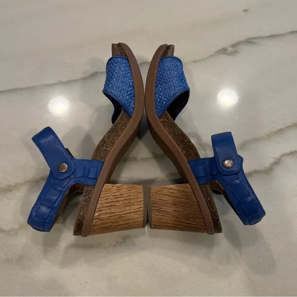 Dansko Sandals Size 40 Blue Leather Cork Wooden Heel