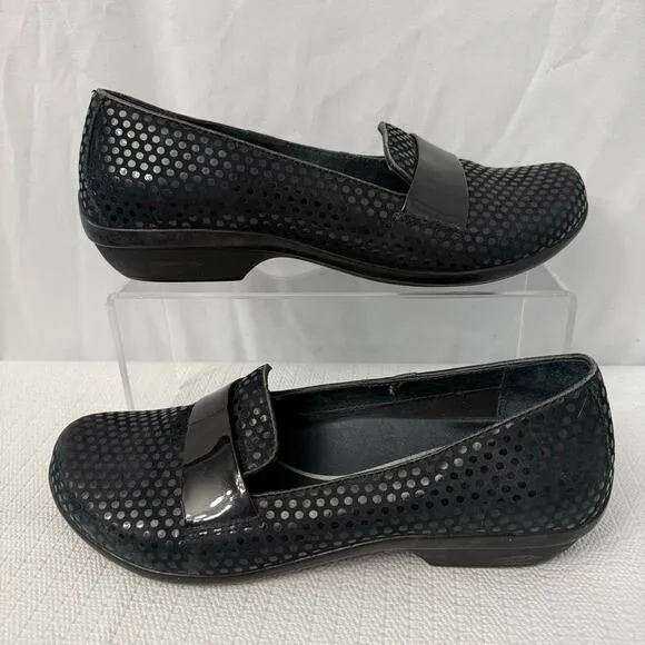 Dansko Shoes Womens Size 8 Oksana Loafers Black Leather Dot Comfort Slip On 38