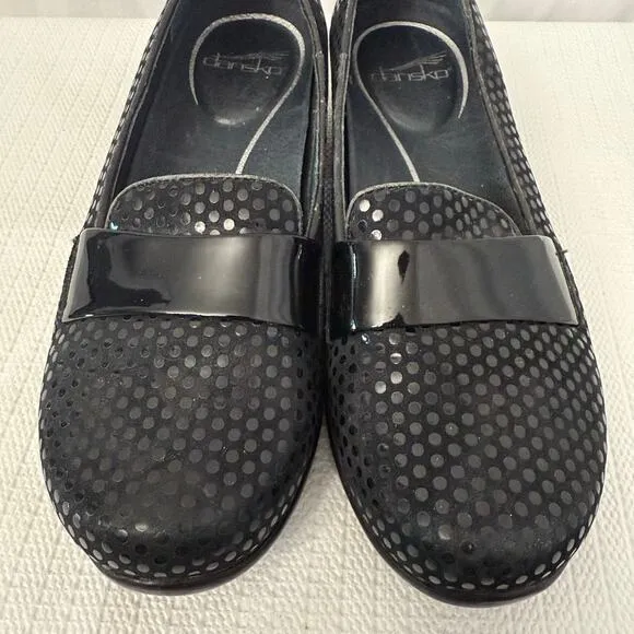 Dansko Shoes Womens Size 8 Oksana Loafers Black Leather Dot Comfort Slip On 38