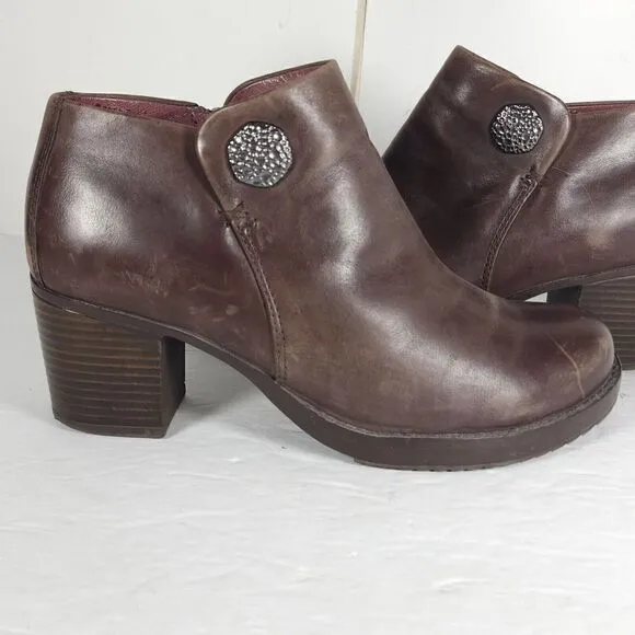 DANSKO Women's Amelia US 7-7,5 EU 38 Brown Leather Zip Block Heel Ankle Boots
