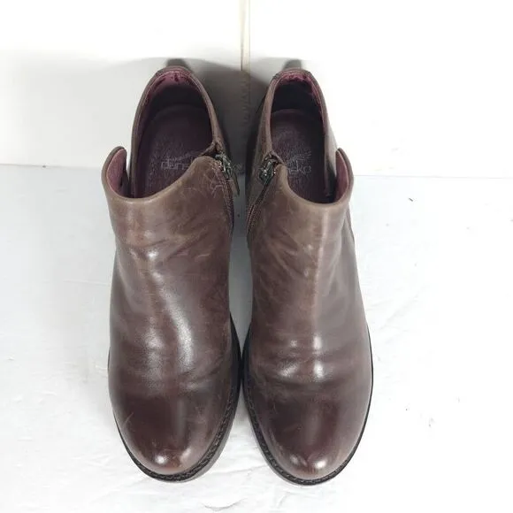 DANSKO Women's Amelia US 7-7,5 EU 38 Brown Leather Zip Block Heel Ankle Boots