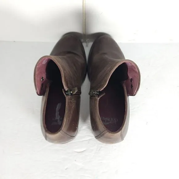 DANSKO Women's Amelia US 7-7,5 EU 38 Brown Leather Zip Block Heel Ankle Boots