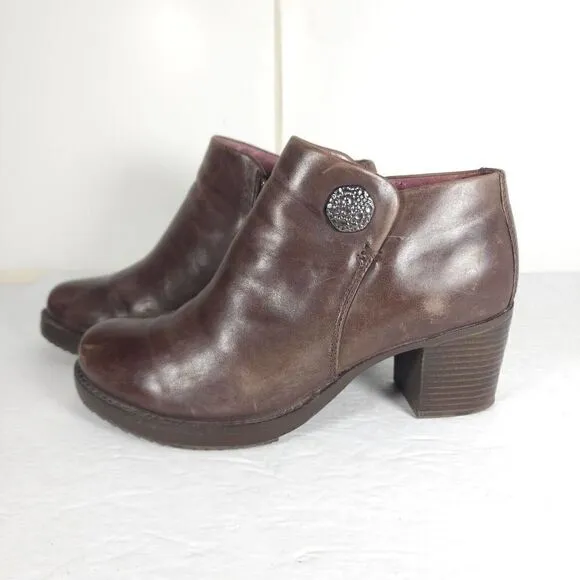 DANSKO Women's Amelia US 7-7,5 EU 38 Brown Leather Zip Block Heel Ankle Boots
