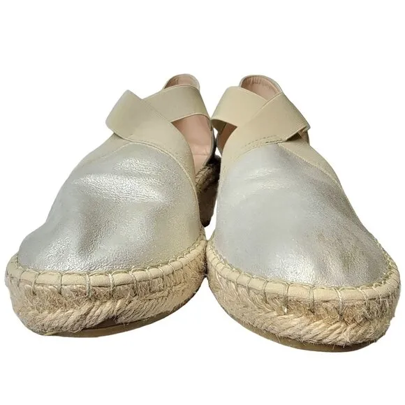 David Tate Suede Espadrille Platform Wedge Sandals Women 39 8.5 Silver Shoes 8.5