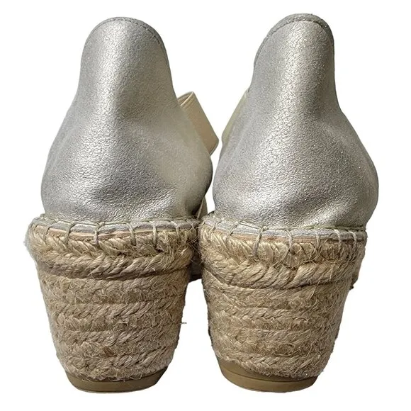 David Tate Suede Espadrille Platform Wedge Sandals Women 39 8.5 Silver Shoes 8.5