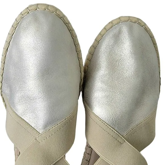 David Tate Suede Espadrille Platform Wedge Sandals Women 39 8.5 Silver Shoes 8.5
