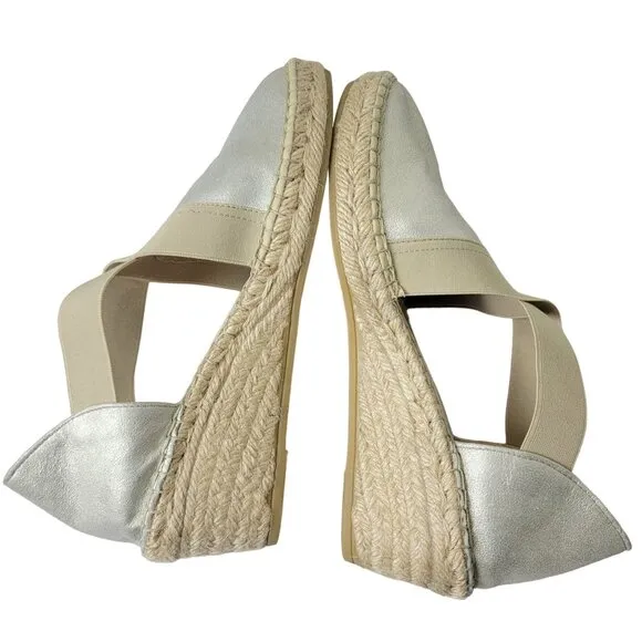 David Tate Suede Espadrille Platform Wedge Sandals Women 39 8.5 Silver Shoes 8.5