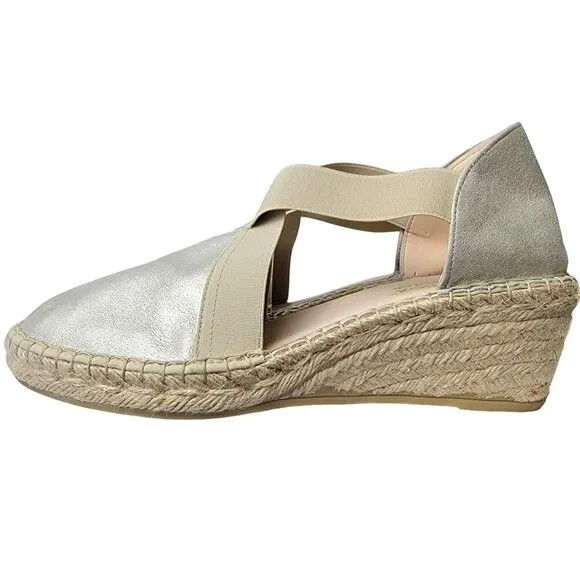 David Tate Suede Espadrille Platform Wedge Sandals Women 39 8.5 Silver Shoes 8.5