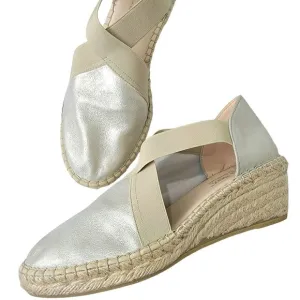 David Tate Suede Espadrille Platform Wedge Sandals Women 39 8.5 Silver Shoes 8.5
