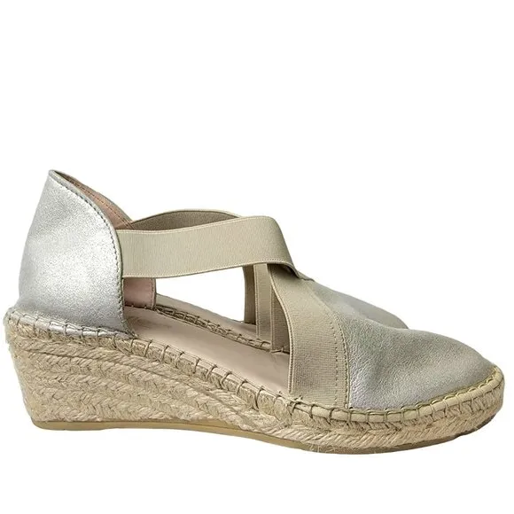 David Tate Suede Espadrille Platform Wedge Sandals Women 39 8.5 Silver Shoes 8.5