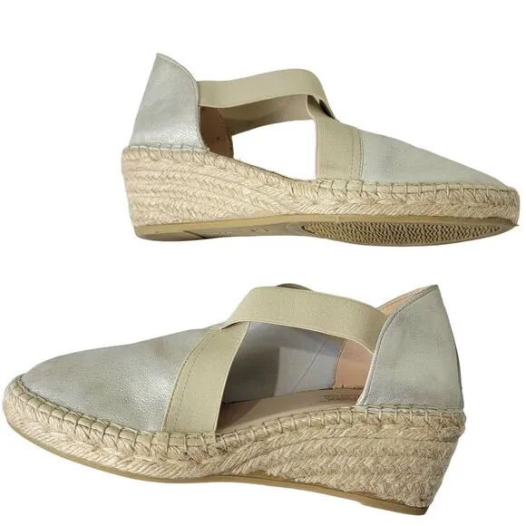 David Tate Suede Espadrille Platform Wedge Sandals Women 39 8.5 Silver Shoes 8.5