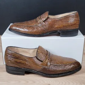 Davids Shoes Mens Size 12 B Narrow Brown Loafers Shark Skin Leather Round Toe